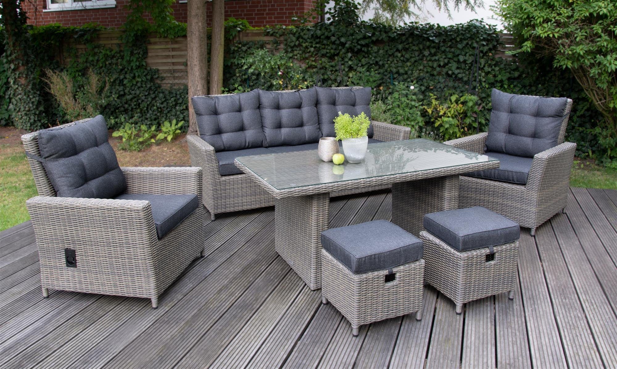 bellavista - Home&Garden® Garten-Essgruppe Aluminium Dininglounge Asti 19-teilig braun, (Set, 19-tlg), stufenlos verstellbare Rückenlehnen