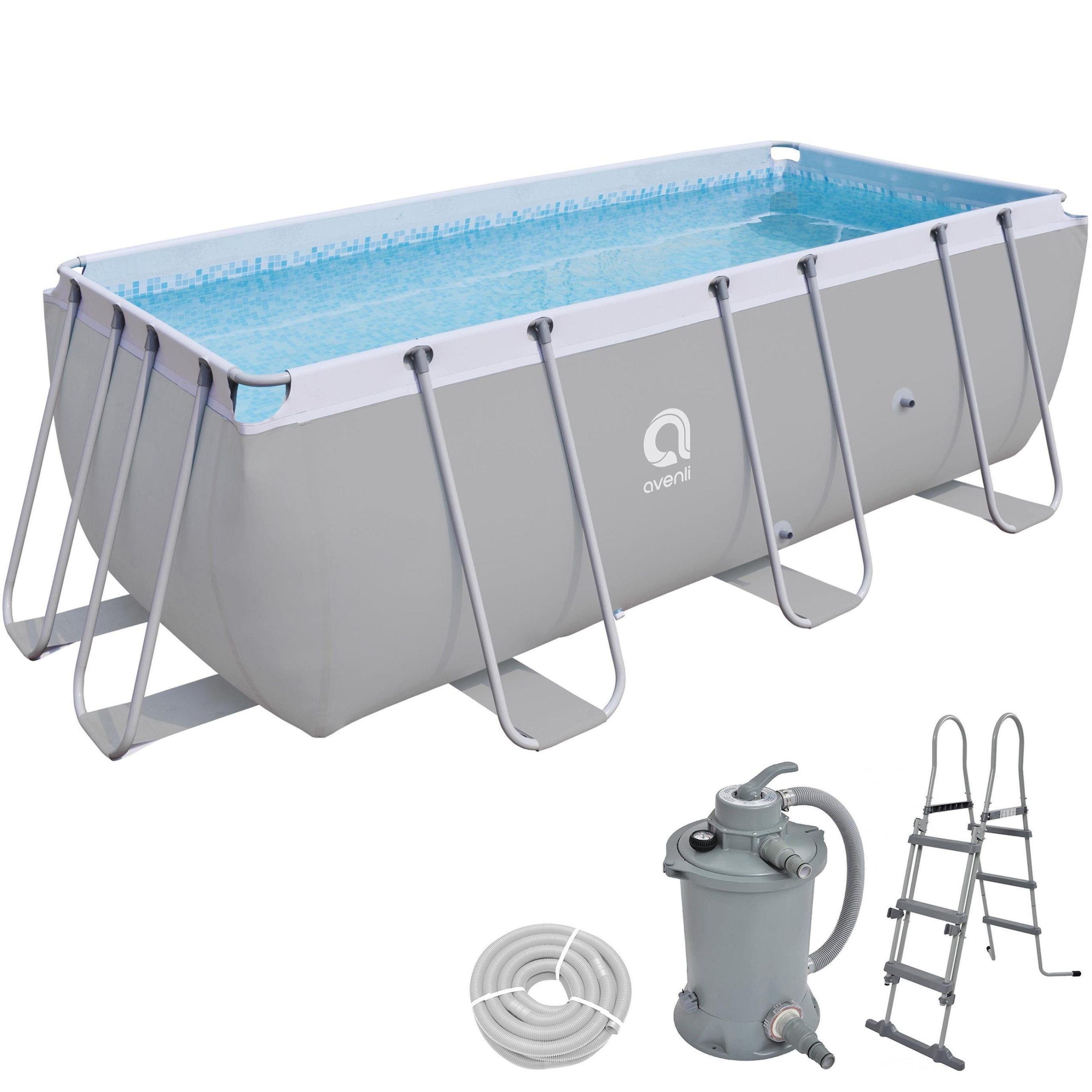 Avenli Framepool Frame Rectangular Pool Set 400 x 200 x 99 cm (Stahlrahmenpool Komplettset mit Sandfilteranlage), Inklusive Sandfilterpumpe und Leiter