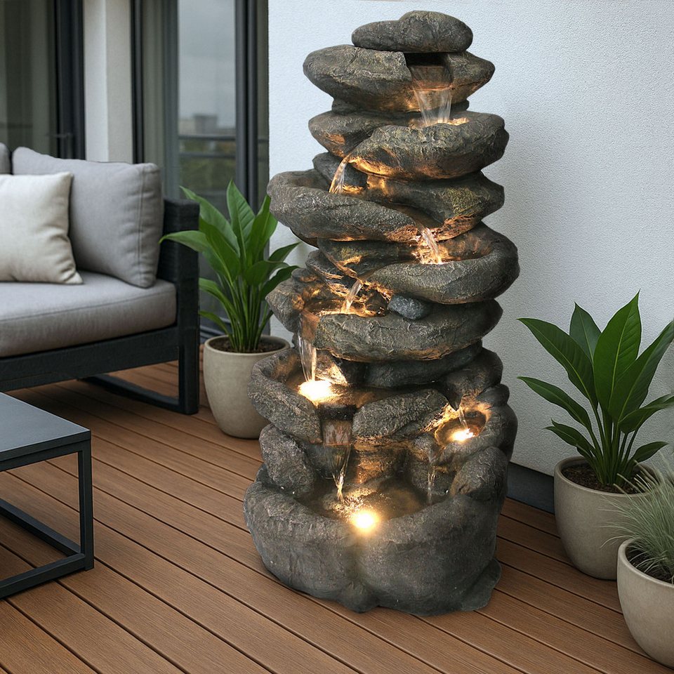 Arnusa Gartenbrunnen großer Springbrunnen 100 cm Wasserfall Kaskade mit Beleuchtung, 48 cm Breite, Gartendekoration