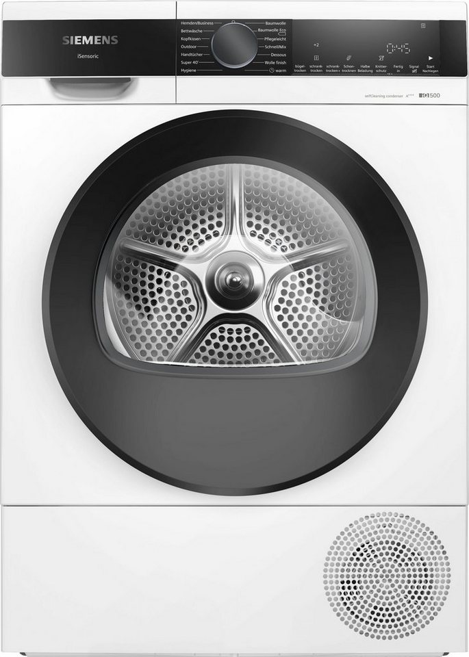 SIEMENS Wärmepumpentrockner iQ500 WQ35G2D00 Selbstreinigender Kondensator, Halbe Beladung, Reversierende Trommel