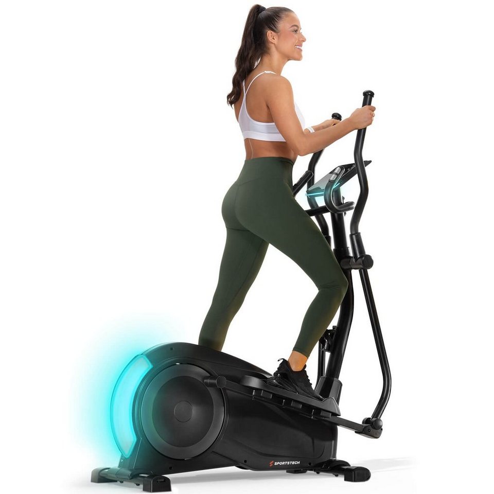 SPORTSTECH Crosstrainer CX700 Transportrollen, integrierte Handpulssensoren, Tablethalterung