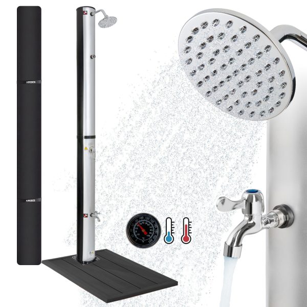 Arebos Solardusche 40L & Bodenelement, mit integriertem Thermometer & Fußdusche (Set), inkl. Abdeckhaube