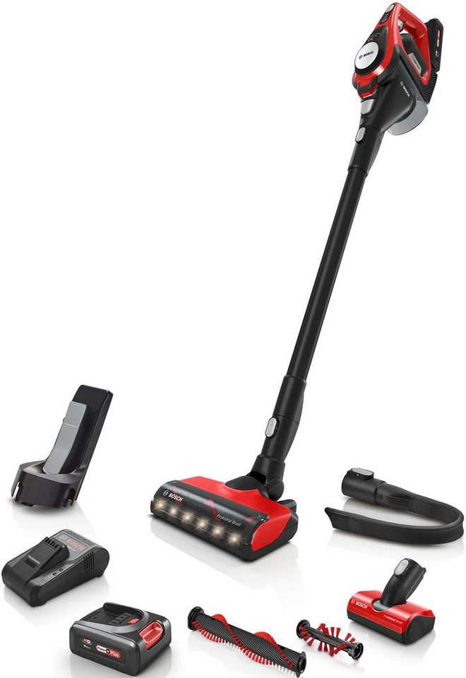 BOSCH Akku-Stielstaubsauger Unlimited 8 Gen2 ProAnimal BCS8224PET, für Tierhaare, Hygiene-Filter 10 J. Motorgarantie, 2 Akkus - bis 130 min Laufzeit, Schnellladen, rot