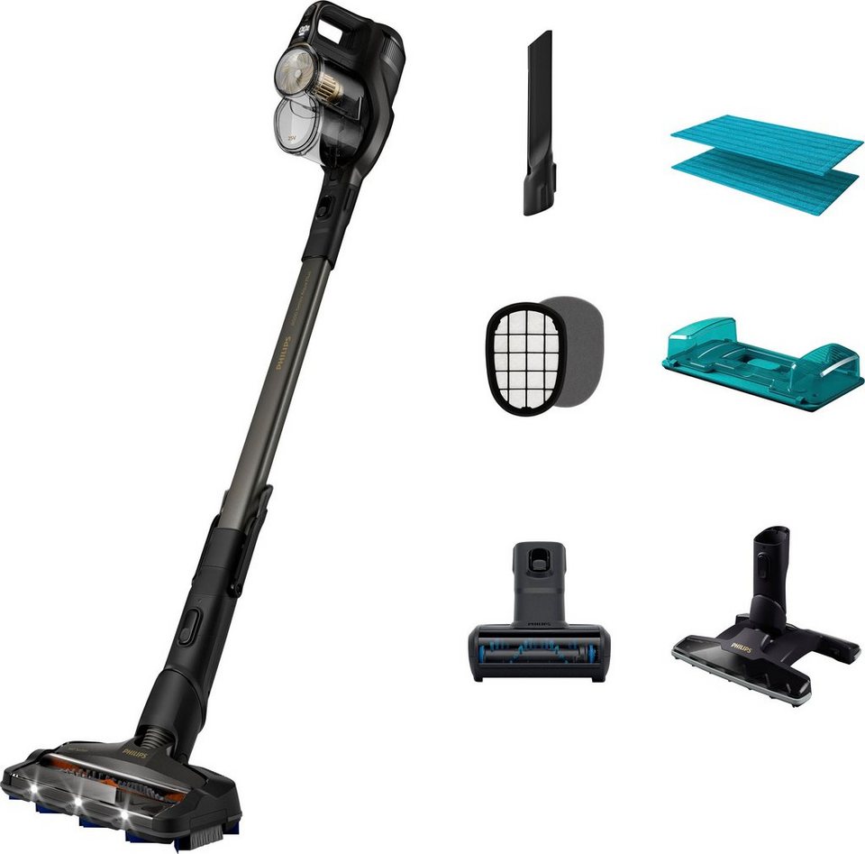 PHILIPS Nass-Trocken-Akkusauger XC8347/01 SpeedPro Max Aqua Plus mit 80 Minuten Laufzeit, Wischfunktion und 360°-Saugdüse