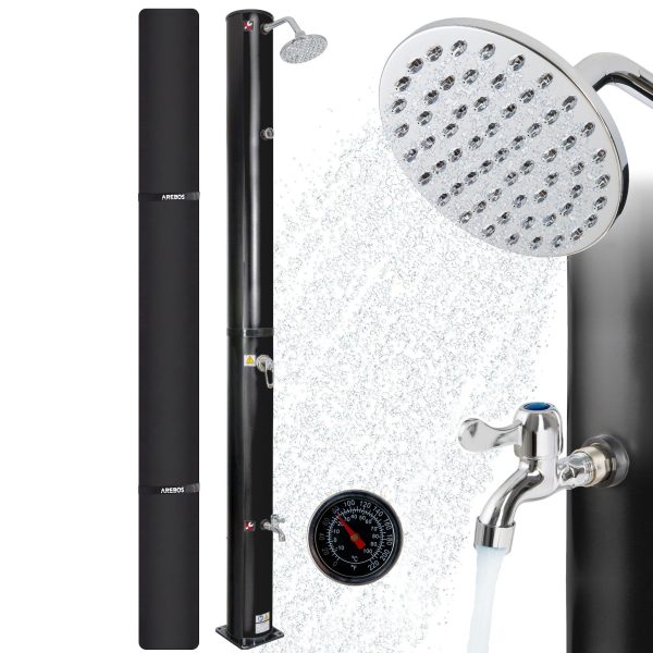 Arebos Solardusche 40 Liter, 220 cm, inkl. Abdeckhaube, bis 60°C (schwarz)