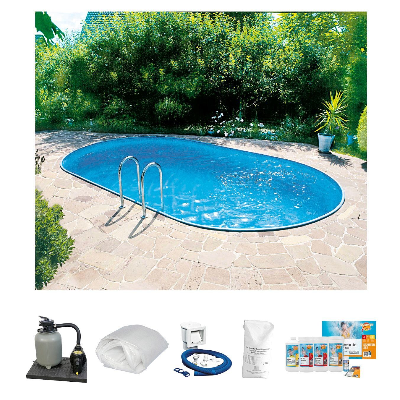 Clear Pool Ovalpool (Set, 6-tlg), 490x300x120 cm inkl. umfangreichem Zubehör