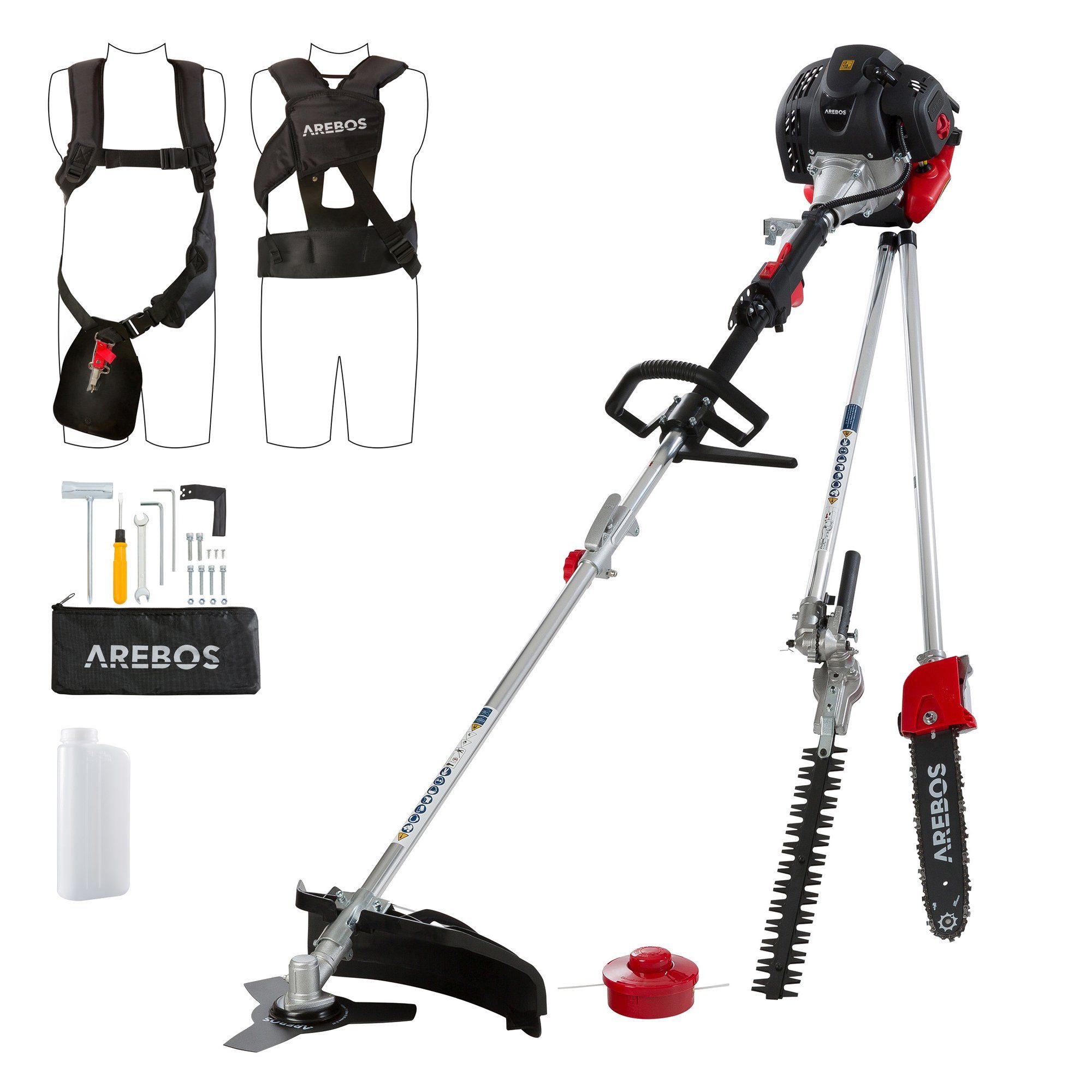 Arebos Benzin-Motorsense 4in1 Freischneider, Rasentrimmer, 3PS, (Komplett-Set)