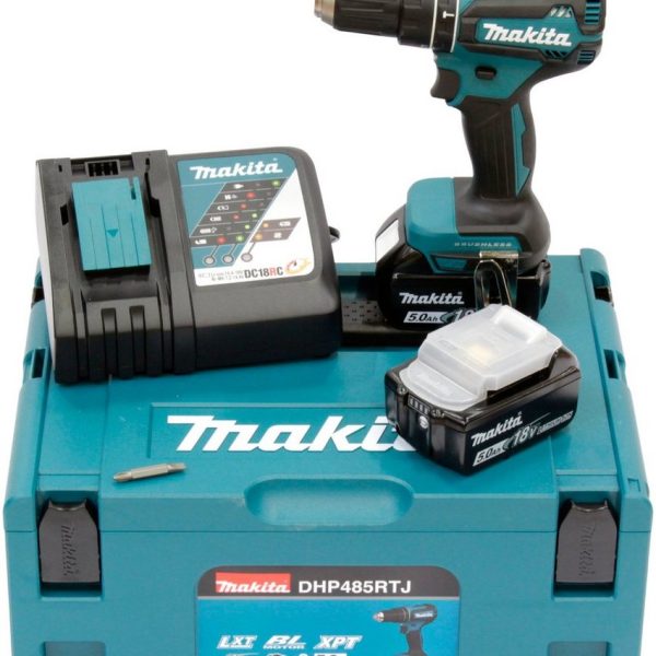Makita Akku-Schlagbohrschrauber DHP485RTJ, 2 Akkus 18 V/5 Ah, max. 1900 U/min