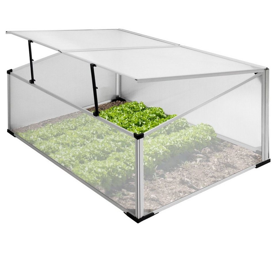 ECD Germany Frühbeet Gewächshaus Treibhaus Frühbeetkasten Tomatenhaus Pflanzenhaus aus Alu, Zweiteiliges Dach 100x60x40cm 0,6m² Fläche transparent Polycarbonat