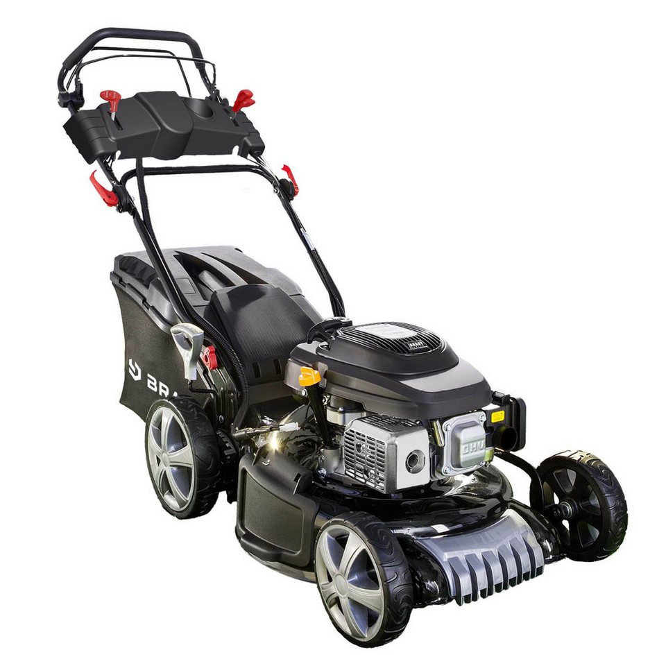 BRAST Benzinrasenmäher mit Antrieb, 3,5kW(4,76PS) Elektrostart 46cm Schnittbreite TÜV, TÜV 4 Takt OHV Motor, 60L Fangkorb, Stahlgehäuse