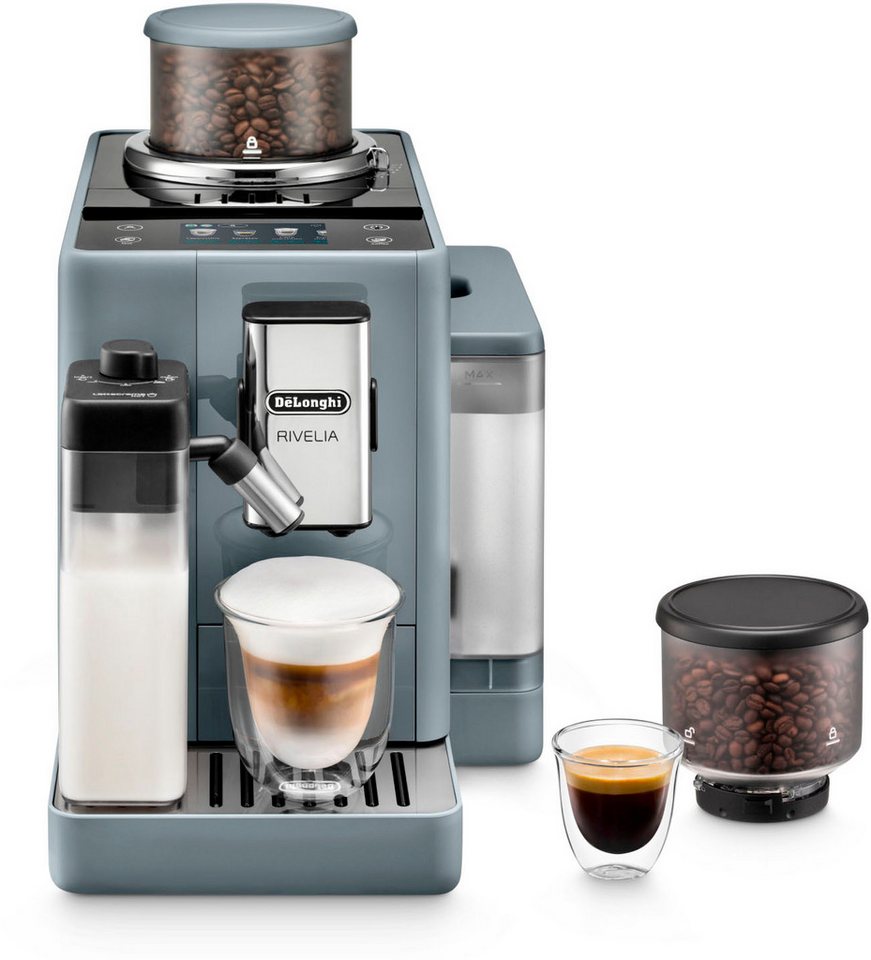 De'Longhi Kaffeevollautomat Rivelia EXAM440.55.G – 16 Kaffee-Rezepte, 2 Barista-Bohnenbehälter, grau, Extra-Shot-Funktion, Innovatives Bean-Switch System, Touchdisplay